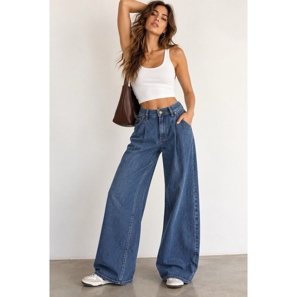 DL1961 Isabel Pleated Mid Rise Wide Leg Jeans North Beach Size 27